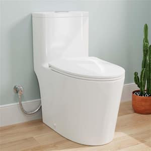 1-Piece 1.6 GPF Dual Flush Elongated Toilet in White Seat Included