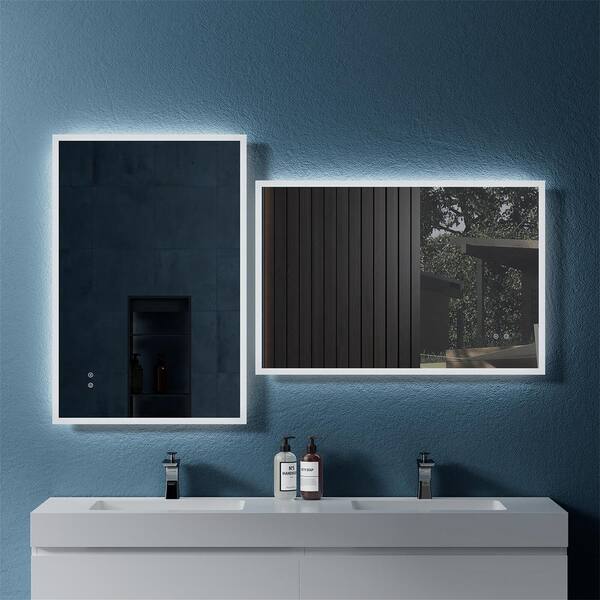 FUNKOL 35.4 in. W x 23.6 in. H Large Rectangular Frameless with 3-Color LED and Anti-Fog Wall Mounted Bathroom Vanity Mirror