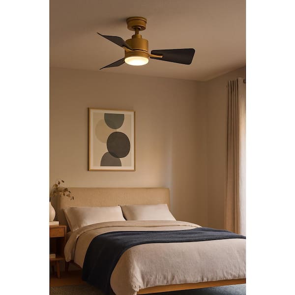 Atom 30.0 in. Indoor/Outdoor Integrated LED Heritage Brass Ceiling Fan with Remote Control