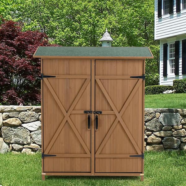 5 ft. W x 2 ft. D Outdoor Wooden Storage Shed, Tool Cabinet, Lockable Door/Detachable Shelves, Yellow Brown (10 sq. ft.)
