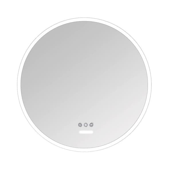 Unbranded 26 in. W x 26 in. H LED Mirror Round Frameless Anti-Fog Wall Bathroom Vanity Mirror 3 Brightness x 3 Colors