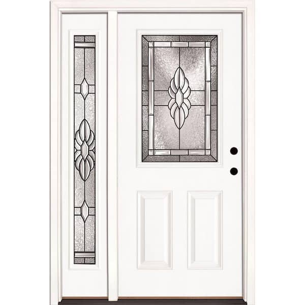 Feather River Doors 50.5 in. x 81.625 in. Sapphire Patina 1/2 Lite Unfinished Smooth Left-Hand Fiberglass Prehung Front Door with Sidelite