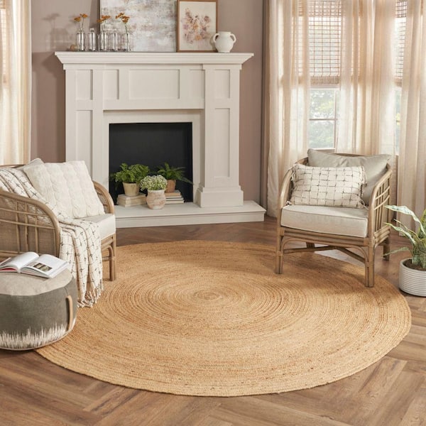 Natural Jute Natural 8 ft. x 8 ft. Solid Contemporary Round Area Rug