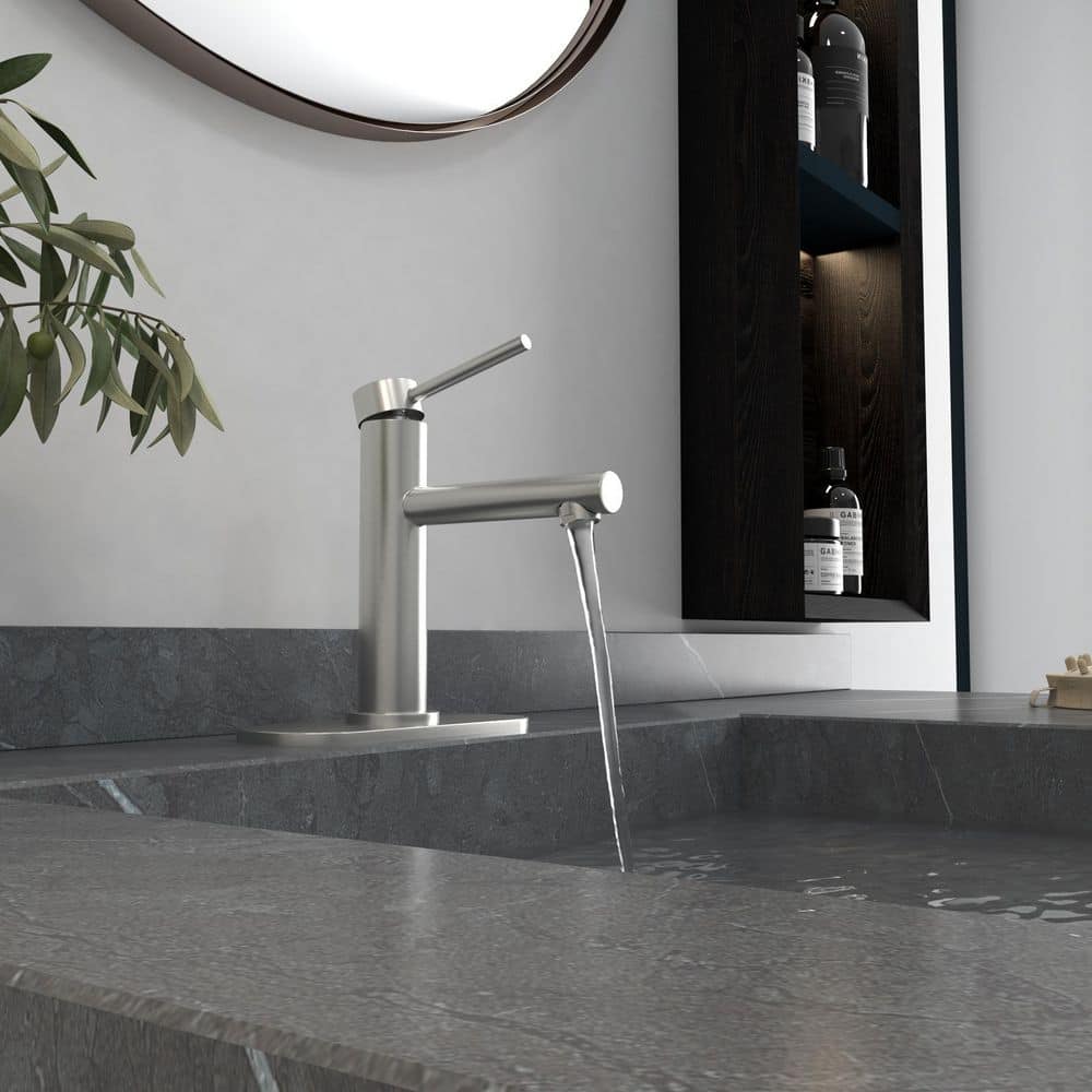 Brushed Nickel Single Handle Low-Arc Bathroom Faucet