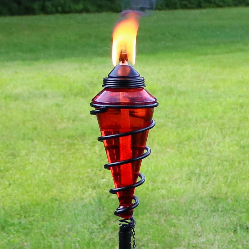 Red Glass and Metal Swirl Adjustable Height Outdoor Torches, Set of 2