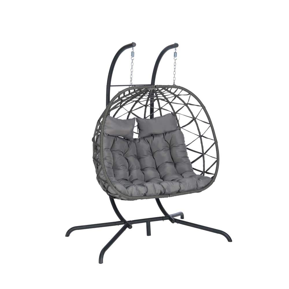 2 Person Wicker Outdoor Rattan Hanging Chair Patio Swing Wicker Egg Chair W