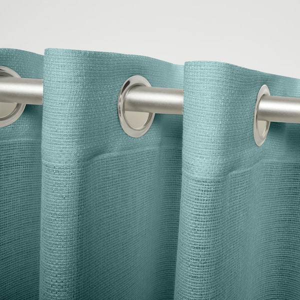 Miami Teal Solid Sheer Grommet Top Indoor/Outdoor Curtain, 54 in. W x 84 in. L (Set of 2)