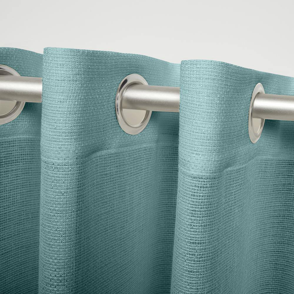 Teal and Cloud Gray Semi-Sheer Polyester Grommet Window Panels, 54x96