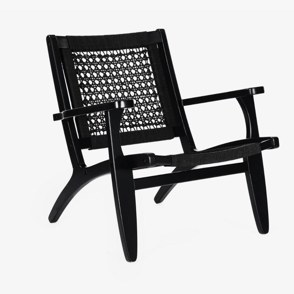 Black Hexagon Woven Rope and Wood Accent Chair