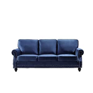 Ramos Dark Blue Nailhead Velvet Sofa