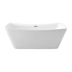 67 in. Acrylic Flatbottom Non-Whirlpool Bathtub in Glossy White with Brushed Nickel Drain and Overflow Cover