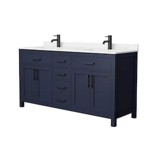 Beckett 66 in. W x 22 in. D x 35 in. H Double Sink Bathroom Vanity in Dark Blue with Carrara Cultured Marble Top