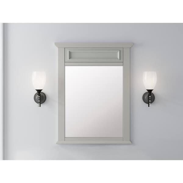 Home Decorators Collection Sadie 28 in. x 36 in. H Framed Rectangular Beveled Edge Bathroom Vanity Mirror in Antique light cyan