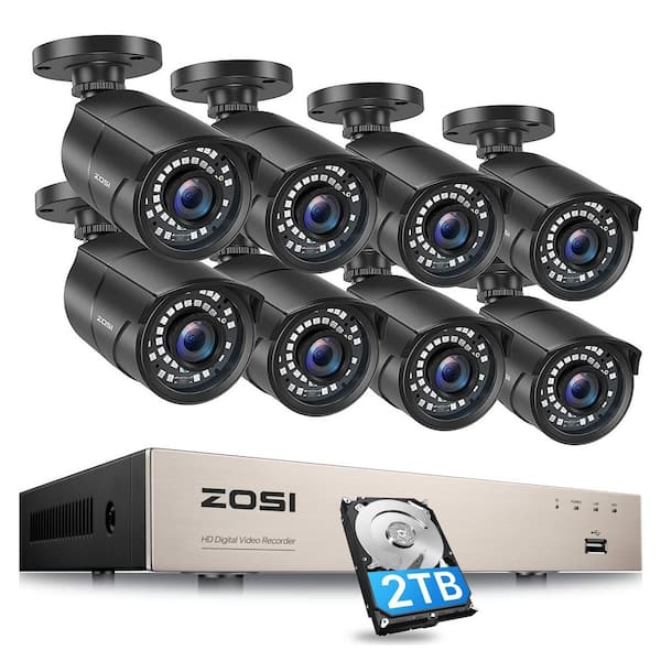 ZOSI 8-Channel 1080p 2TB DVR Security Camera System with 8 Wired Bullet Cameras
