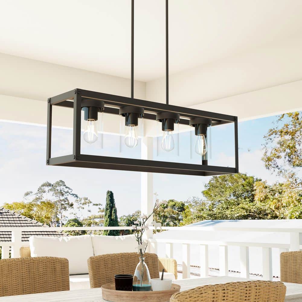 DSI LIGHTING 4-Light Matte Black Outdoor Linear Chandelier with