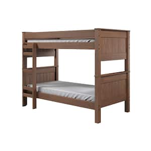 Pinecrafter Series Solid Pine Mahogany Finish Stackable Twin Size Bunkbed with Ladder
