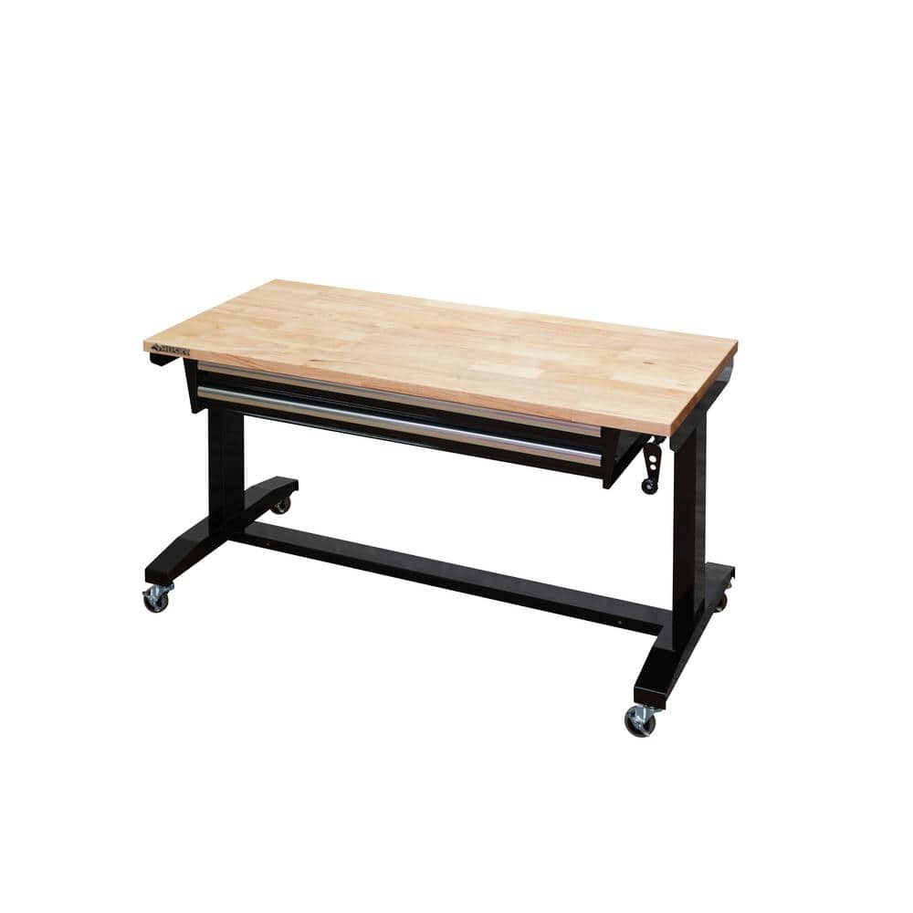 Husky 52 In Adjustable Height Workbench Table With 2 Drawers In Black Holt5202b11 The Home Depot
