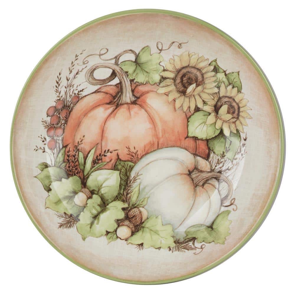 Certified International 13 in. 122 fl. oz. Green Earthenware Autumn Breeze Serving Bowl