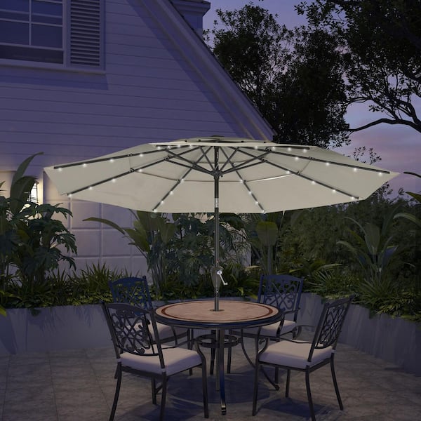 11 foot 3 tier patio umbrella Yescom 11FT UV70+ Solar Powered LED with Crank Tilt Unique layered umbrella shows leisure style Mondawe 11 ft. Market Patio