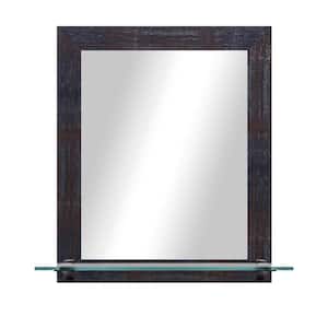 21.5 in. W x 25.5 in. H Rectangle Steel Brass Vertical Mirror with Tempered Glass Shelf and Black Brackets