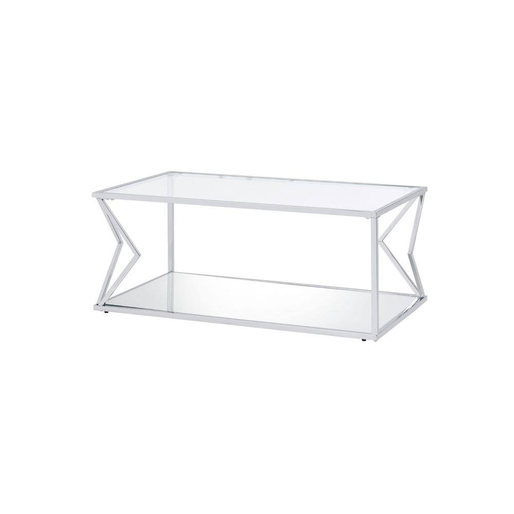 HomeRoots Mariana 43 in. Rectangle Glass Silver Coffee Table 2000486061
