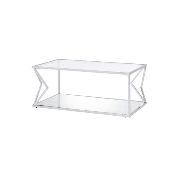 HomeRoots Mariana 43 in. Rectangle Glass Silver Coffee Table