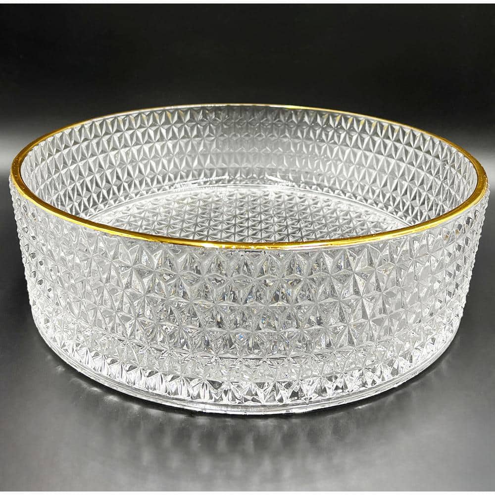 16" Clear and Gold Glass Circular Bathroom Vessel Sink
