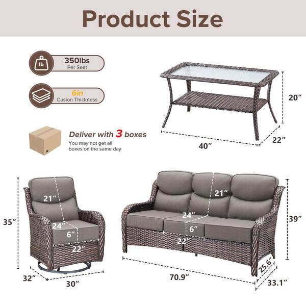 Pocassy JHXL Brown 4-Piece Patio Conversation Set Outdoor Sofa Set