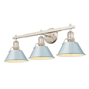 Orwell 27.25 in. 3-Light Pewter Vanity Light with Seafoam Shades