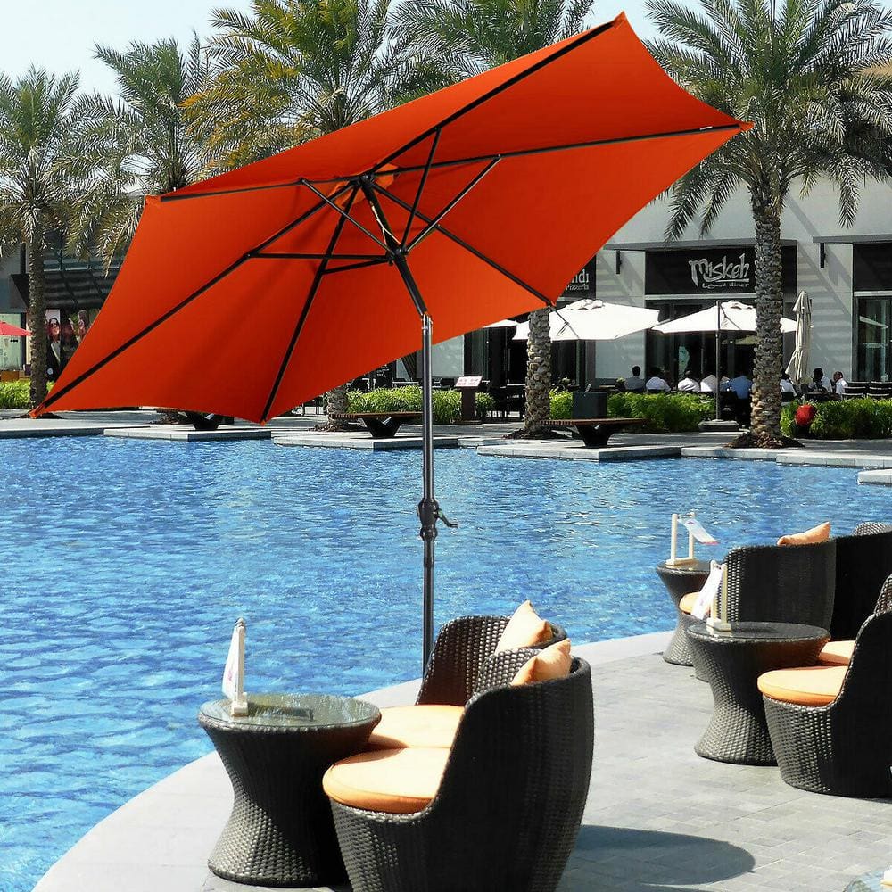 9 ft. Steel Outdoor Market Patio Umbrella Push Button Tilt Crank Lift in Or