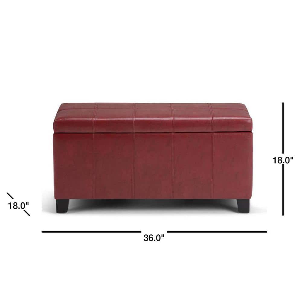 Radicchio Red Faux Leather Rectangular Storage Ottoman Bench