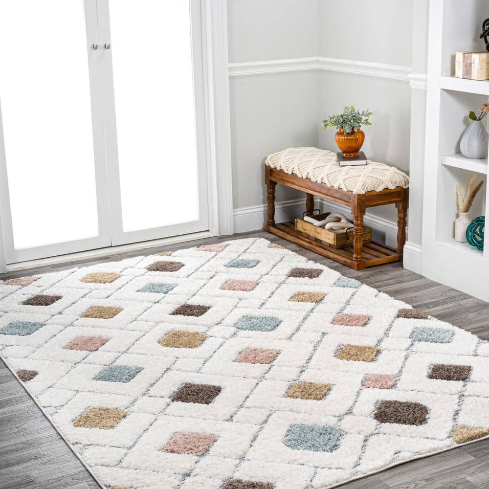 5' x 8' Multi/Cream Synthetic Trellis Area Rug