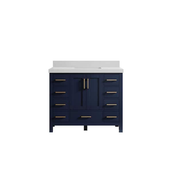 Willow Collections Malibu 36 in. W x 22 in. D x 36 in. H Right Offset Sink Bath Vanity in Navy Blue with 2 in Carrara Quartz Top