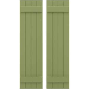 14 in. W x 38 in. H Americraft 4 Board Exterior Real Wood Joined Board and Batten Shutters Moss Green