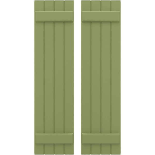 Ekena Millwork 14 in. W x 45 in. H Americraft 4-Board Exterior Real Wood Joined Board and Batten Shutters in Moss Green