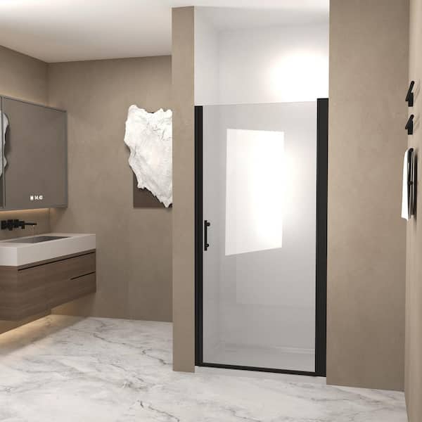 20-24 in. W x 72 in. H Pivot Semi-Frameless Shower Door in Matte Black Finish with Clear Tempered Glass