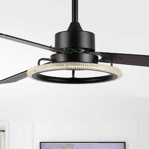 Remy 52 in. 1-Light Indoor Iron/Acrylic/Wood Remote-Controlled 6-Speed Integrated LED Ceiling Fan, Black/Dark Brown Wood