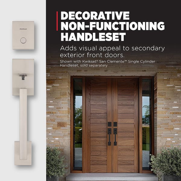 San Clemente Satin Nickel Keyed Entry Door Handleset and Non-Functioning Door Handleset for Exterior Double Doors