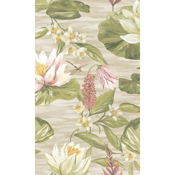 Walls Republic Beige Painted Waterlily Floral Printed Non-Woven Paper Non Pasted Textured Wallpaper 57 Sq. Ft.