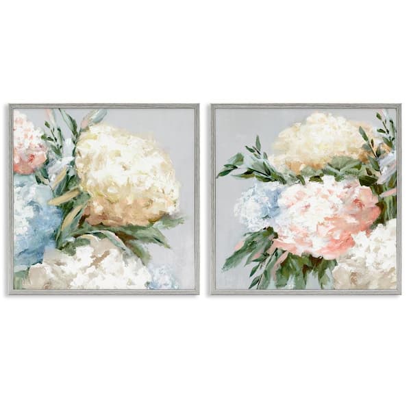 Stupell Industries Pastel Blooming Hydrangeas by Alex Black 2 Pieces Gray Framed Nature Giclee Art Print 12 in. x 12 in.