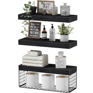 16 in. Wall Mounted Floating Bathroom Shelves for Toilet Paper Storage, Black (3-Pack)