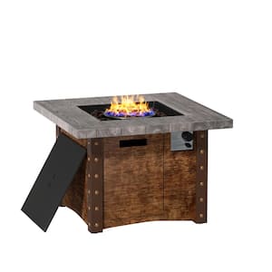 34.5 in. 50,000 BTU Square Outdoor Propane Gas Brown Fire Pit Table with Lava Rock and Waterproof Cover