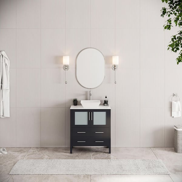 Torino 30 in. Bath Vanity in Espresso with Glass Stone Vanity Top in White with White Basin