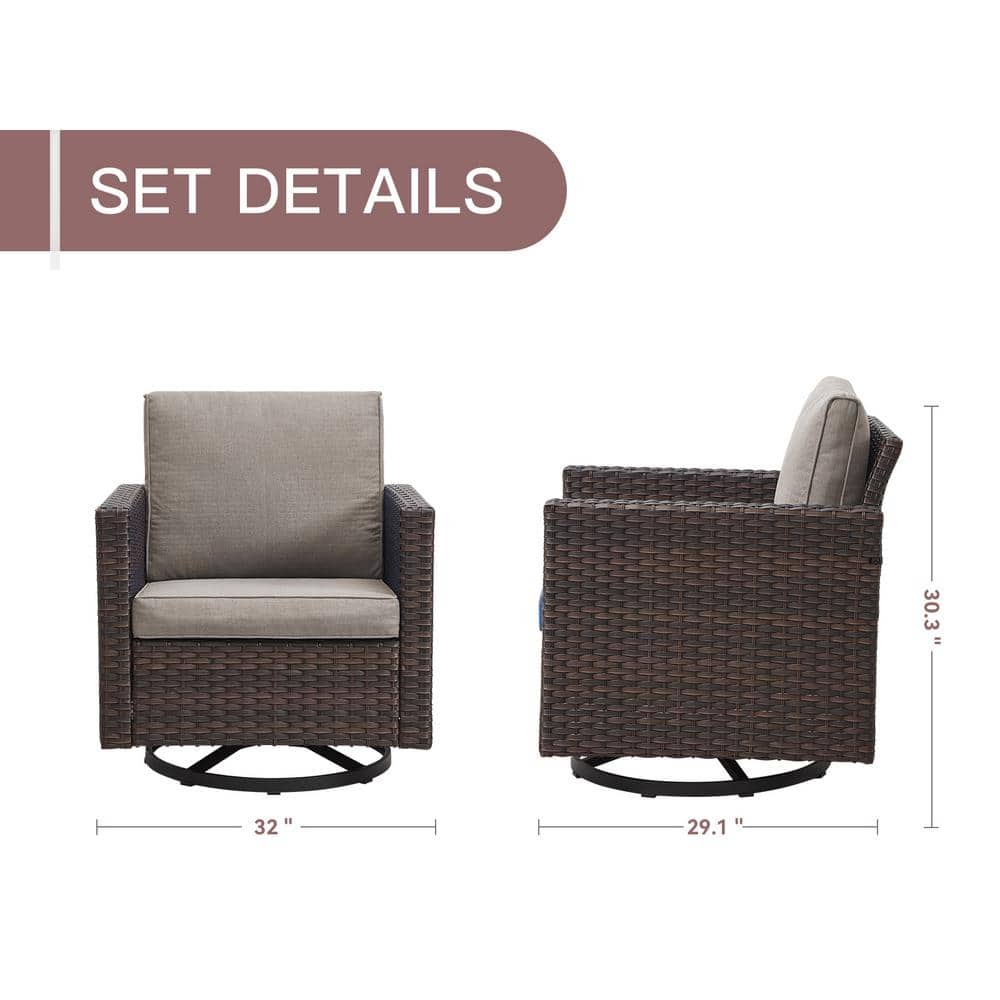 Gray Wicker Outdoor Swivel Rocking Chair with Cushions