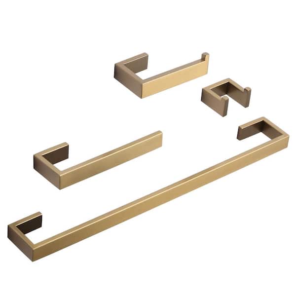 AVITAS 4-Piece Bath Hardware Set with Towel Bar Toilet Paper Holder Hand Towel Holder and Robe Hook in Brushed Gold