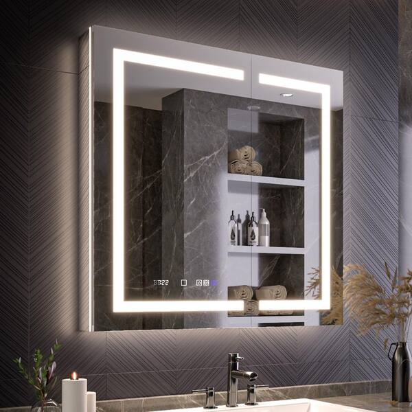 Hans 36 in. Wx 36 in. H Rectangular Aluminum Recessed or Surface Mounted Backlit Medicine Cabinet with Mirror