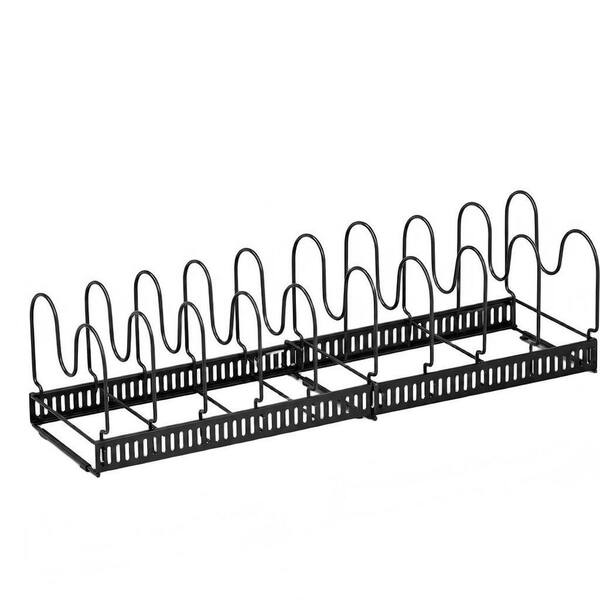 Wall Mounted Expandable Adjustable Divider Pot Rack, Pot Lid Organizer Holder with 12 Adjustable Compartment, in Black