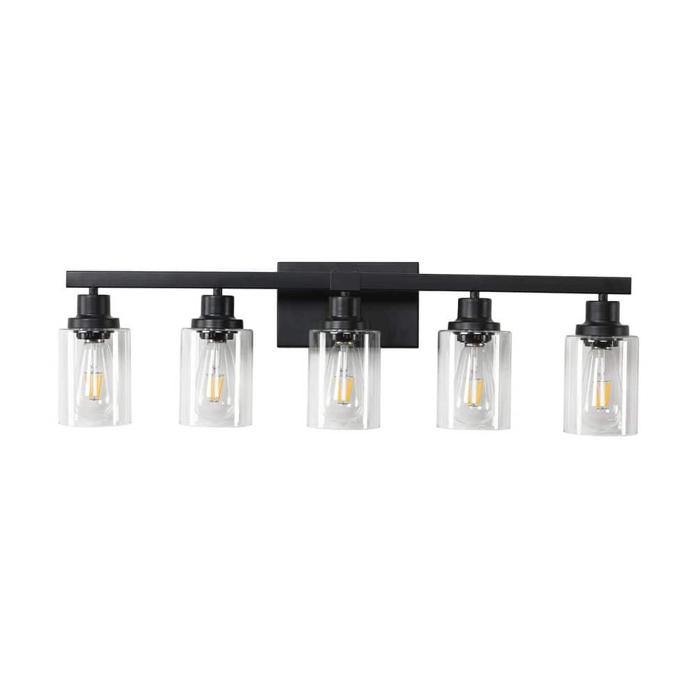 31 in. 5 Light Black Vanity Light Fixture Modern Iron Metal Bathroom Over M