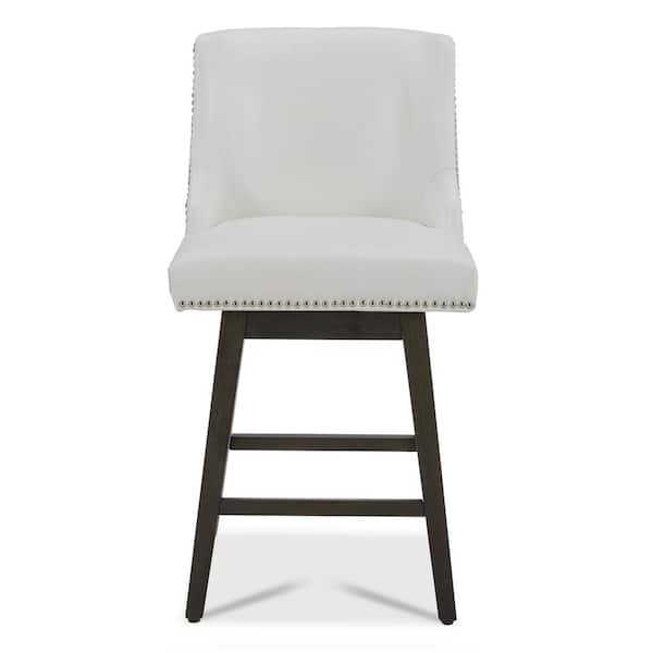 Spruce & Spring Martin 26 in. White High Back Solid Wood Frame Swivel Counter Height Bar Stool with Faux Leather Seat