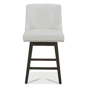 Martin 26 in. White High Back Solid Wood Frame Swivel Counter Height Bar Stool with Faux Leather Seat